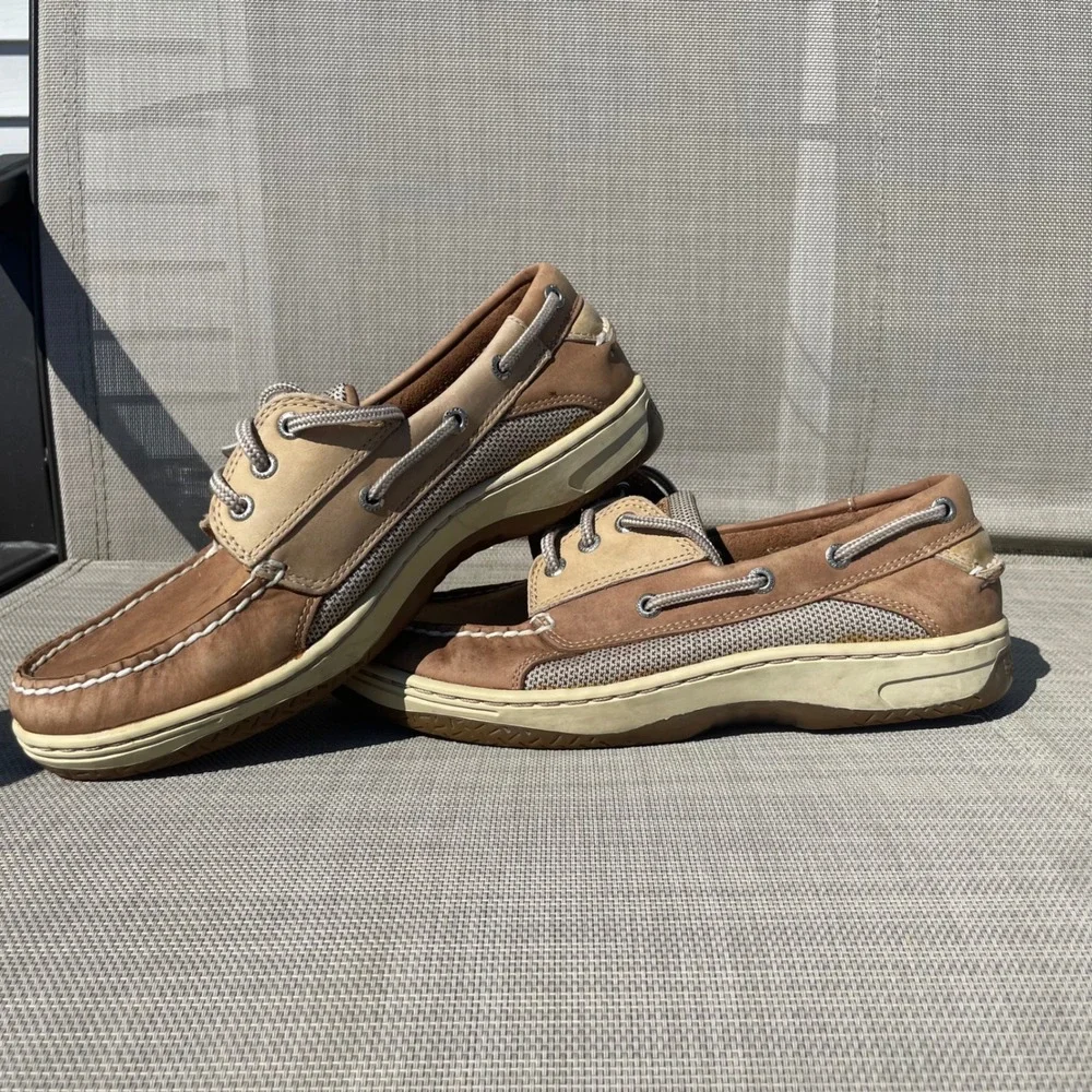 Sperry Top-Sider Brown Leather Mesh Boat Shoes Mens 10M Contour System 0195123
